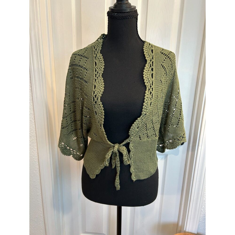 Boho Crochet Army Green Cover-up Sweater by Love Culture Size S